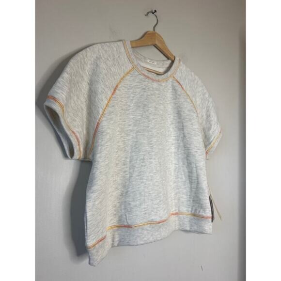 NWT Mother Short Sleeve Concert Tuck Cotton Blend Crewneck Top Gray Size: Medium - Picture 3 of 8